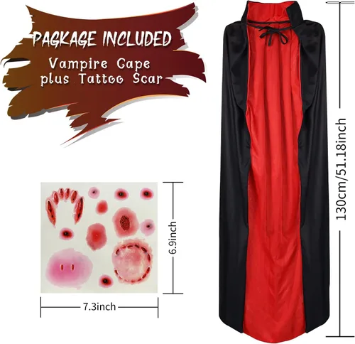 Vista 7 de HISTOYE Vampire Cape for Women Men,Halloween Vampire Costume for Adult with Scar Tattoo for Halloween Costume Party Cosplay