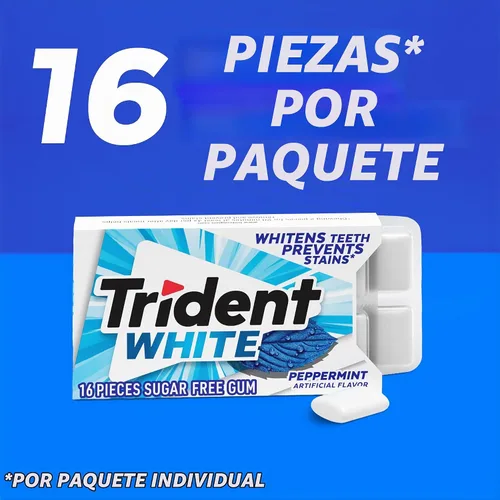 Vista 4 de Chicle Trident White de menta piperita sin azúcar, 9 paquetes de 16 piezas (144 piezas en total)