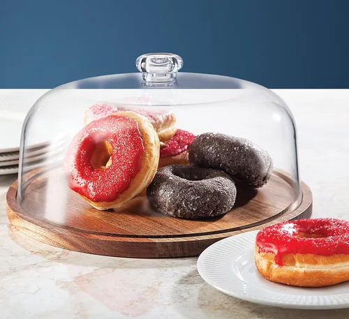 Vista 7 de Godinger - Soporte para tartas, plato para servir tartas con cúpula, madera de acacia y tapa acrílica a prueba de roturas