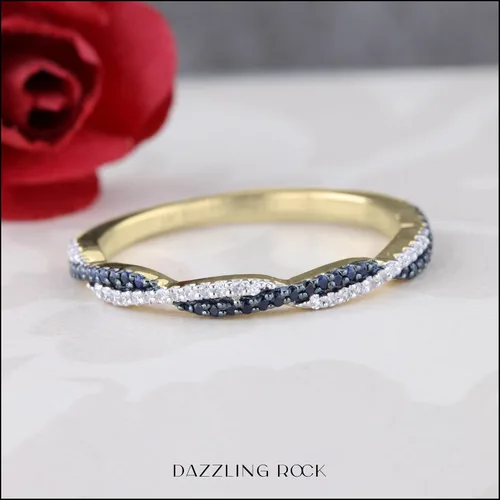 Vista 3 de Dazzlingrock Collection Anillo apilable redondo de zafiro azul y diamante blanco para mujer en oro macizo de 14 quilates