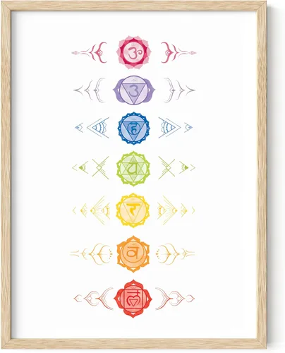 Vista 25 de HAUS AND HUES Póster de chakras, arte de pared zen espiritual, decoración de meditación, tabla de 7 chakras (marco beige, 12 x 16)