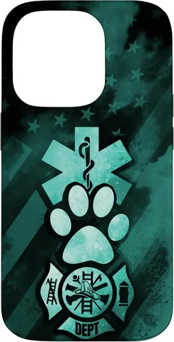 Vista 16 de Funda americana para iPhone 13 EMT EMS Firefighter Dog Paw Turquoise Fire Rescue