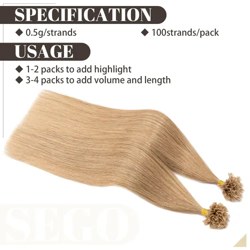 Vista 174 de SEGO Extensiones de cabello humano con micro cuentas, extensiones de cabello humano con micro bucle, lacio, natural, fusión fría, 1.76 oz/paquete