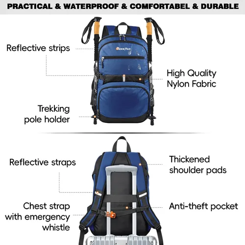 Vista 4 de Seektop Mochila de senderismo plegable de 40 L para mujeres y hombres, mochila de viaje ligera para llevar en el trabajo, negocios, ocio y trabajo