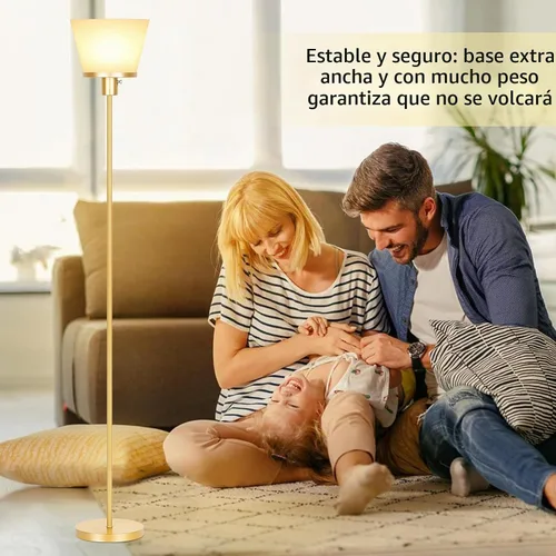 Vista 7 de Lámpara de pie para Dormitorio, Lámpara de pie dorada con pantalla de plástico blanco, Lámparas de pie modernas y altas, lámpara de pie brillante