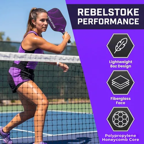 Vista 2 de Pickleball Paddles Set of 4 – Premium Fiberglass Paddle Set with 14mm Polypropylene Honeycomb Core – Complete Bundle with 8 Indoor/Outdoor Balls &