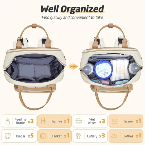 Vista 5 de Mochila para pañales extra grande para 2 niños gemelos, bolsas de viaje para bebé para mamá y papá, 25-37L, expandible, con cambiador, orificio