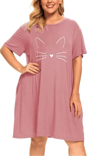 Vista 3 de Camisones de talla grande para mujer, ropa de dormir con gráficos, vestidos de noche con bolsillos