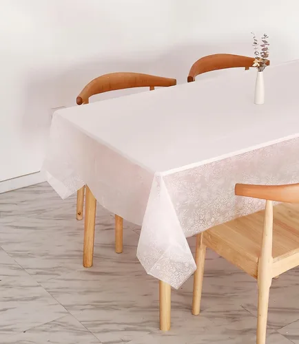 Vista 2 de Manteles desechables para fiestas: mantel de plástico impermeable de 54 x 108 pulgadas, se utiliza para decoración en bodas, fiestas de cumpleaños