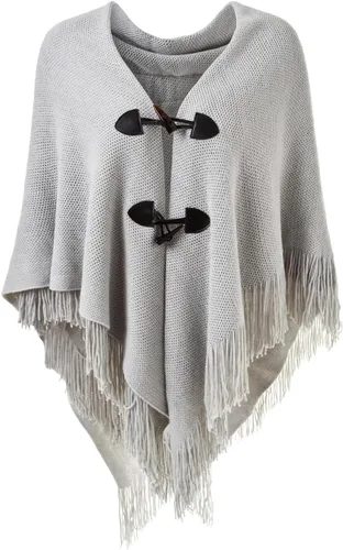 Vista 8 de Ferand Capa tipo poncho con ajuste holgado, chal y botones de cuerno elegantes, con escote en V y dobladillo en V, para mujer Beige