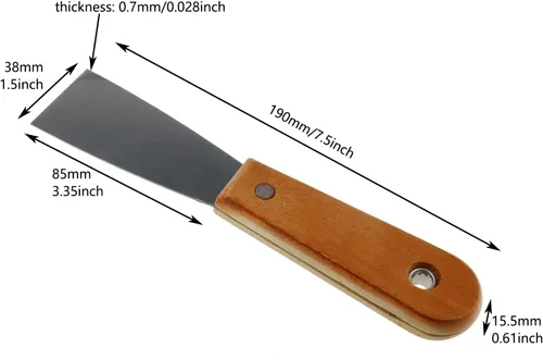 Vista 3 de 2 cuchillos de masilla rígidos de acero al carbono con mango de madera de 1.5 pulgadas para paneles de yeso, raspador de cincel, herramienta