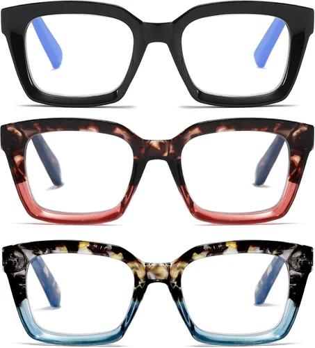 Vista 9 de 3 Pack Oversize Square Design Reading Glasses for Women, Blue Light Blocking Computer Reader