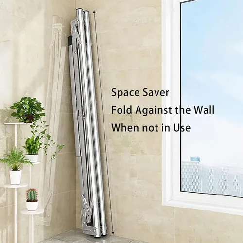 Vista 4 de Stainless Steel Clothes Drying Rack – Standing Garment Rack，Portable and Foldable, Adjustable Length, Easy to Move,for Laundry Rooms, Utility Rooms