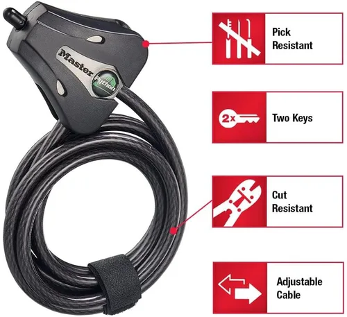 Vista 2 de Master Lock Candado para Bicicleta Python Negro con Llave, Candado de Cable de Metal Ajustable tiene un Revestimiento de Vinilo Resistente a