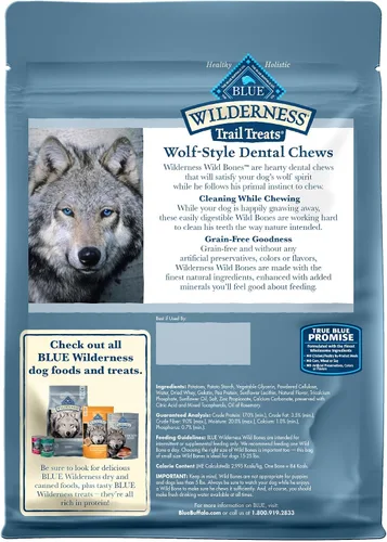 Vista 2 de Blue Buffalo Wilderness Wild Bones - Golosinas dentales masticables para perros, pequeñas, bolsa de 10 onzas