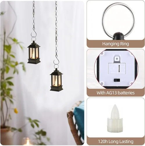 Vista 3 de Paquete de 24 mini linternas negras decorativas para interiores, para centro de mesa Battery Powered Small Led Lights Bulk, for Wedding, Table