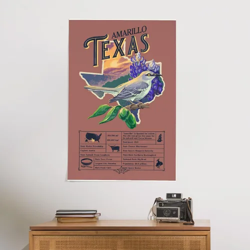 Vista 2 de Lantern Press 24x36 Inch Giclee Print, Amarillo, Texas, Facts About, State Series