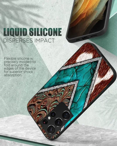 Vista 2 de Funda compatible con Samsung Galaxy S20 FE, piel de vaca occidental, turquesa y marrón, funda protectora de TPU suave a prueba de golpes