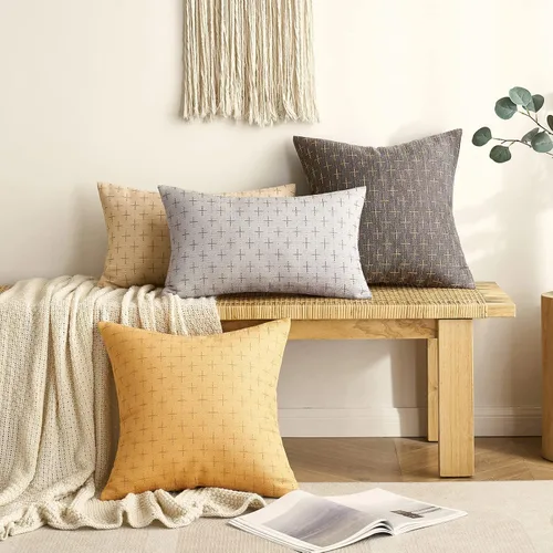 Vista 9 de MIULEE - Juego de 2 fundas de almohada decorativas de lino de arpillera, modernas, estilo campestre, rústicas, tejidas, con textura, para sofá, Gris