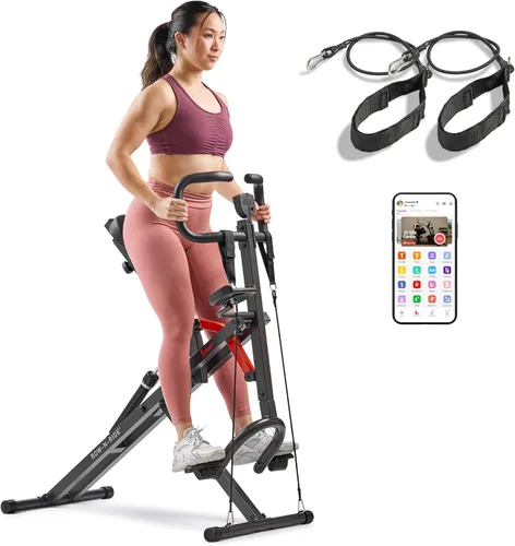 Vista 10 de Sunny Health & Fitness Row-N-Ride PRO, máquina de sentadillas completa para todo el cuerpo con banda de resistencia opcional, fácil de instalar