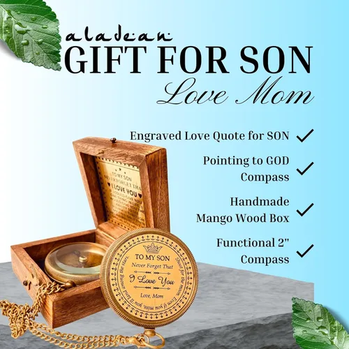 Vista 4 de Regalo para hijo de mamá y papá Brújula grabada de 5 cm - Regalos del padre al hijo, regalos de mamá al hijo para graduación 2025, bautizo