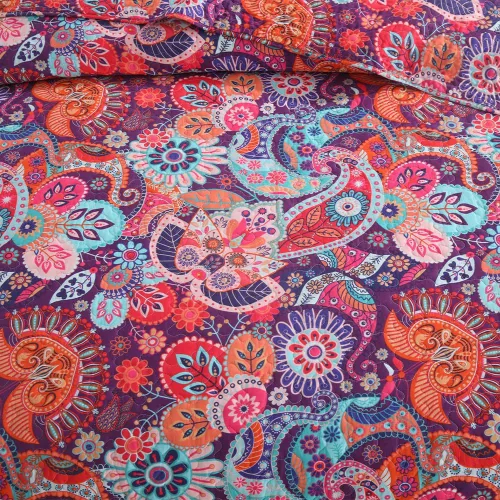 Vista 6 de VISIMISI - Juego de colchas de algodón, juego de cubrecama reversible con estampado floral de cachemira bohemio, patrón rojo bohemio hermoso