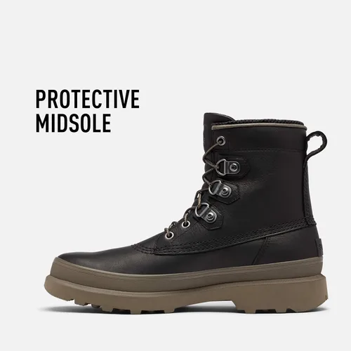 Vista 4 de SOREL Botas Caribou Street para hombre, botas de lluvia de cuero impermeables, Negro, 13