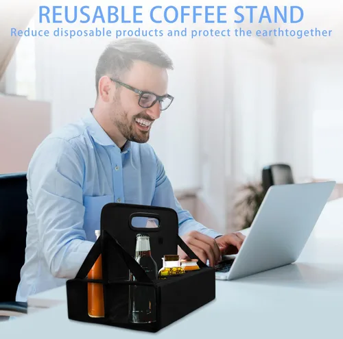 Vista 7 de Portabebidas portátil para 6 tazas, con asa, soporte plegable reutilizable para café, vino, latas, lleva de forma segura bebidas frías y calientes