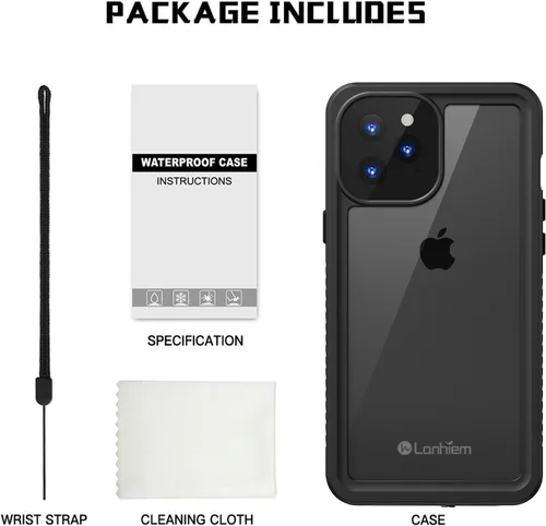 Vista 9 de Lanhiem Funda para iPhone 12, impermeable, a prueba de polvo, a prueba de golpes, con protector de pantalla integrado (no para iPhone 12 Pro), funda