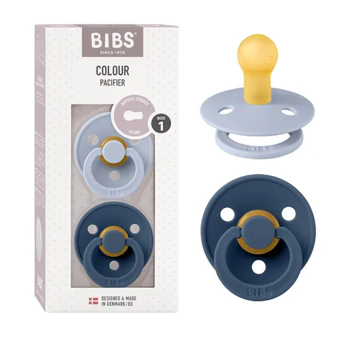 Vista 32 de BIBS - Paquete de 2 chupetes para bebés, goma natural libre de bisfenol A, hechos en Dinamarca, colección Colour, para bebés de 18+ meses, azul bebé