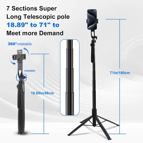 Vista 4 de ikaufen Trípode para iPhone de 71 pulgadas con pico de tierra, luz de relleno ajustable de 5 velocidades, trípode extensible para teléfono selfie
