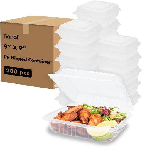 Vista 15 de Contenedores de Comida para Llevar Karat Clamshell [6"x6" - 300 unidades] Duraderos, Aptos para Microondas, Apilables, Resistentes a Roturas, Cajas