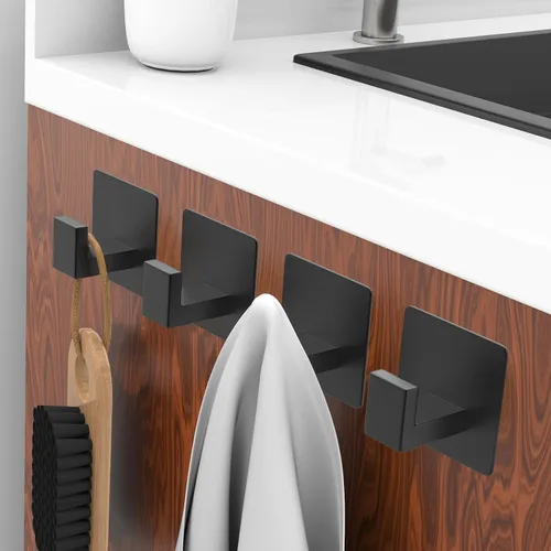Vista 5 de PMMASTO Ganchos adhesivos para toallas, paquete de 2 ganchos de pared de aluminio, gancho de ducha para baño, dormitorio y cocina, color negro