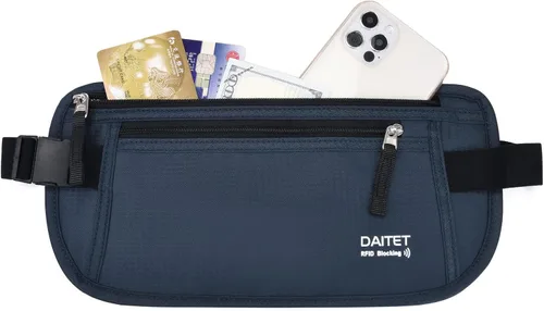 Vista 92 de DAITET Cinturón de dinero, soporte para pasaporte, cartera de viaje oculta segura con bloqueo RFID, riñonera encubierta (negro), Negro, Rfid