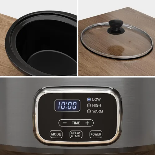 Vista 8 de Olla de cocción lenta de 4 cuartos, olla programable con olla de cerámica extraíble, tapa de bloqueo, 3 ajustes de calentamiento y control de Gris