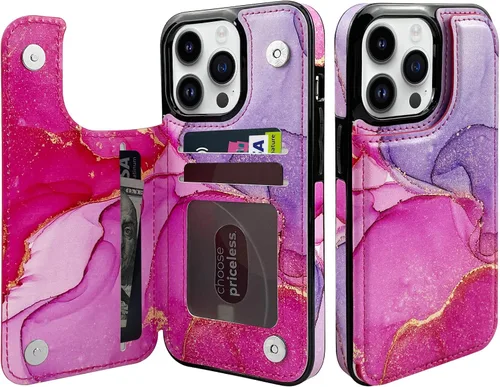 Vista 8 de Funda de piel con tapa para tarjetas compatible con iPhone 13 Pro de 6.1 pulgadas, para mujeres y niñas con tarjetero con función atril, doble