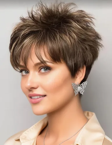 Vista 15 de TISHINING Pelucas Rizadas Cortas de Corte Pixie Ombre Rubias para Mujeres Blancas Peluca Rubia Mixta Esponjosa en Capas con Flequillo de Aspecto