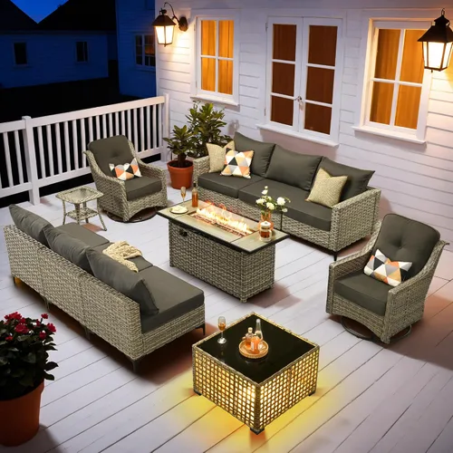 Vista 89 de HOOOWOOO Juego seccional de 2 piezas para patio al aire libre con 2 sillas medias sin brazos, color beige