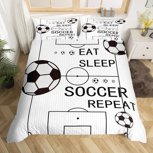 Vista 21 de jejeloiu Juego de ropa de cama de fútbol para niños, tamaño individual, juego de funda de edredón de fútbol para niños y niñas, funda de edredón