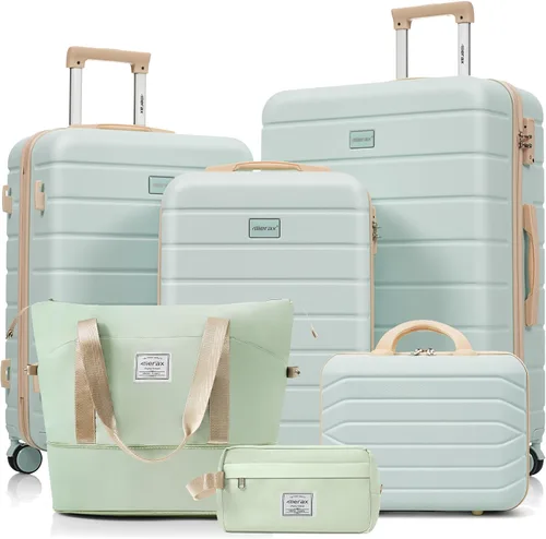 Vista 144 de Merax 3 piezas expandible ABS Hardshell equipaje Sets Spinner Wheel Maleta TSA Lock Suit Case, Apertura frontal negra, Juego de 2 piezas, Maleta