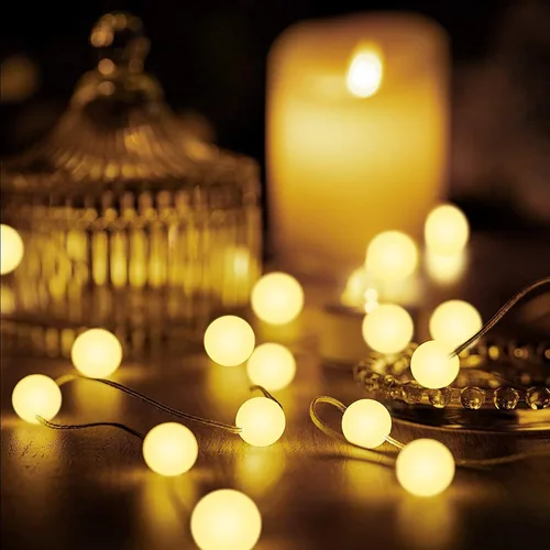 Vista 9 de Hiboom - Paquete de 1 tira de luces tipo globo de 10 pies, 30 LED, 8 modos de iluminación Battery Operated Fairy Lights with Remote Timer for