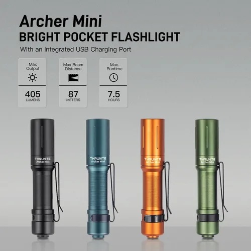 Vista 2 de ThruNite EDC Linterna Archer Mini, linterna LED de 405 lúmenes con interruptor de cola, linterna de bolsillo pequeña recargable USB C para camping