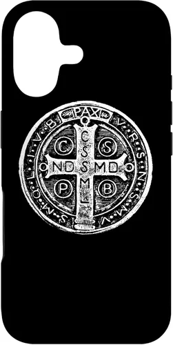 Vista 32 de Funda cristiana católica para iPhone 16 con medalla de San Benito de San Benito