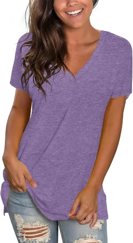 Vista 7 de Sipaya - Camiseta de mujer con cuello en V, básica, de ajuste suelto, manga corta, estilo casual