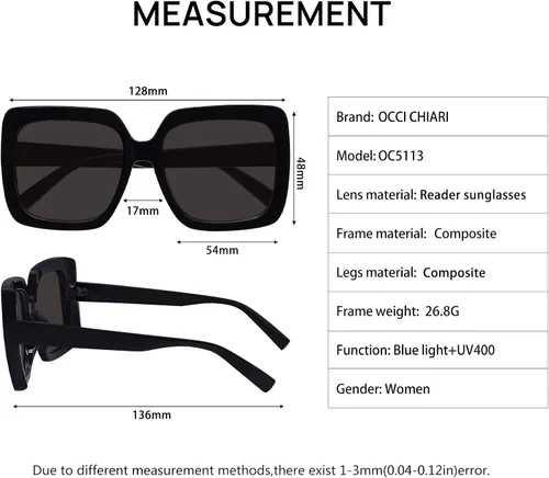 Vista 5 de OCCI CHIARI Reader Sunglasses Oversized Reading Sunglasses for Women 10 125 15 175 20 225 25 275 30 35