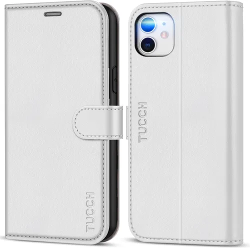Vista 21 de TUCCH Funda tipo cartera para iPhone 11, [con bloqueo RFID] ranuras para tarjetas, soporte, cierre magnético, funda protectora de piel sintética