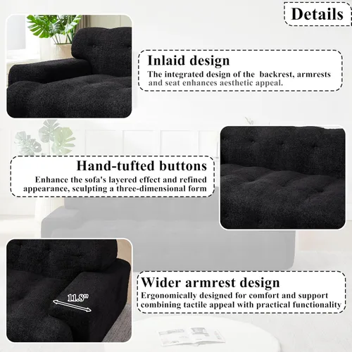 Vista 5 de KEIKI Sofá Cloud de 87.4 pulgadas, sofá de 3 asientos de gran tamaño con brazo cuadrado con botones, asiento profundo de felpilla para sala