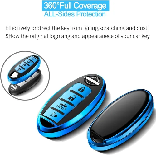 Vista 5 de Intermerge Funda para llavero Nissan Pathfinder Smart Premium Soft TPU Key Cover-Azul