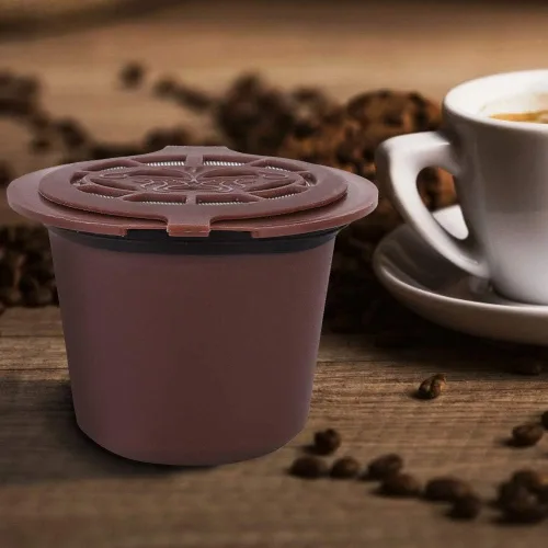 Vista 4 de 3 cápsulas de café reutilizables con filtro de cápsulas recargables para uso doméstico, color marrón, compatible con máquinas estándar