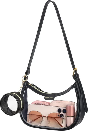 Vista 11 de Bolsa de hombro transparente PACKISM 9x6x3 - Bolsa transparente para eventos en estadios para mujeres con correa corta, perfecta para eventos